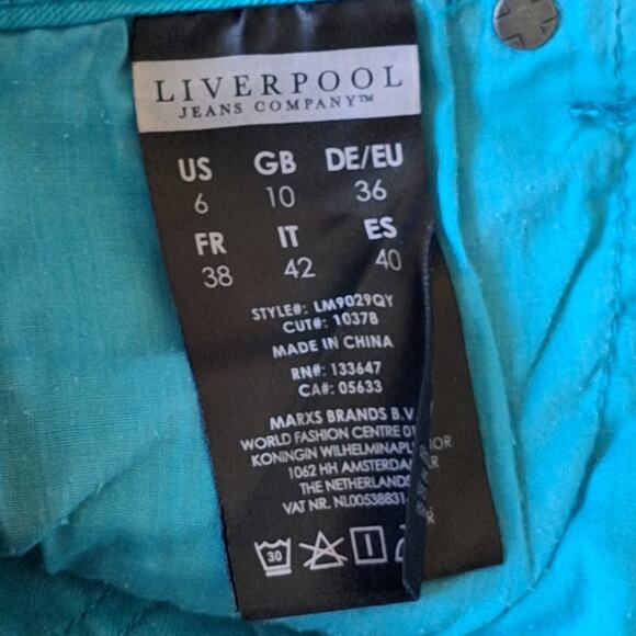Liverpool Jeans Co VICKIE Mid Rise Shorts Women's 6/28 Turquoise Stretch Denim - Picture 9 of 11